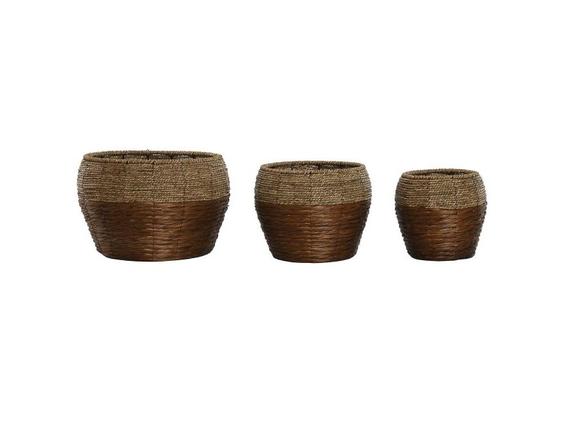 Комплект саксии Home ESPRIT Естествен Метал влакно Тропически 32 x 32 x 23 cm