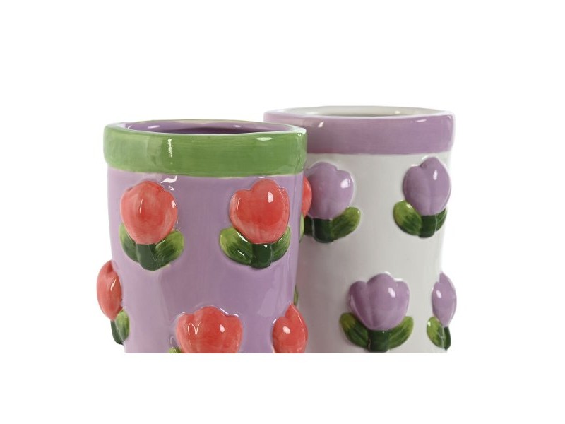 Саксия Home ESPRIT Бял Люляк Dolomite Ботуш 21 x 11 x 22 cm (2 броя)