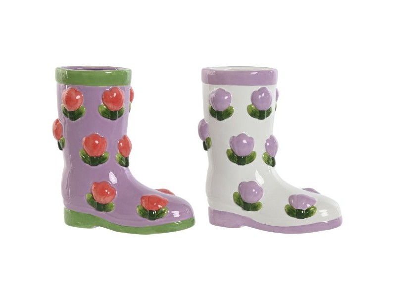 Саксия Home ESPRIT Бял Люляк Dolomite Ботуш 21 x 11 x 22 cm (2 броя)