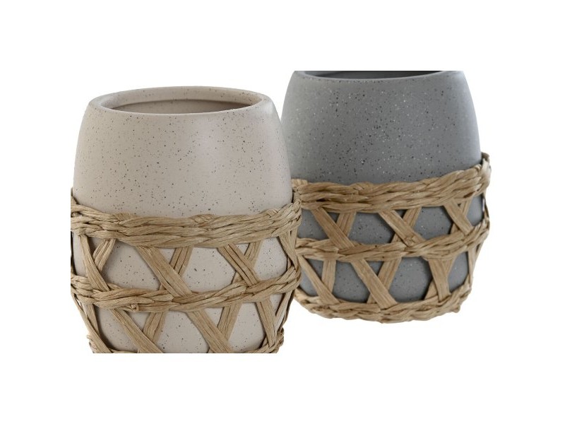 Поставка за четка за зъби Home ESPRIT Сив Сметана Dolomite 9 x 9 x 10,5 cm (2 броя)