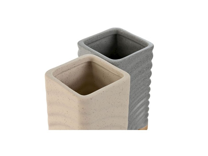 Поставка за четка за зъби Home ESPRIT Сив Сметана Бамбук Dolomite 7 x 7 x 12 cm (2 броя)