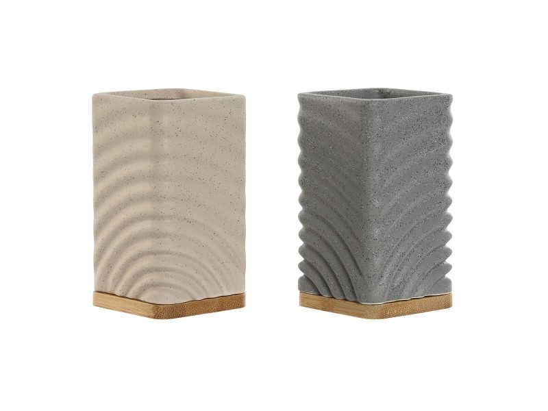 Поставка за четка за зъби Home ESPRIT Сив Сметана Бамбук Dolomite 7 x 7 x 12 cm (2 броя)