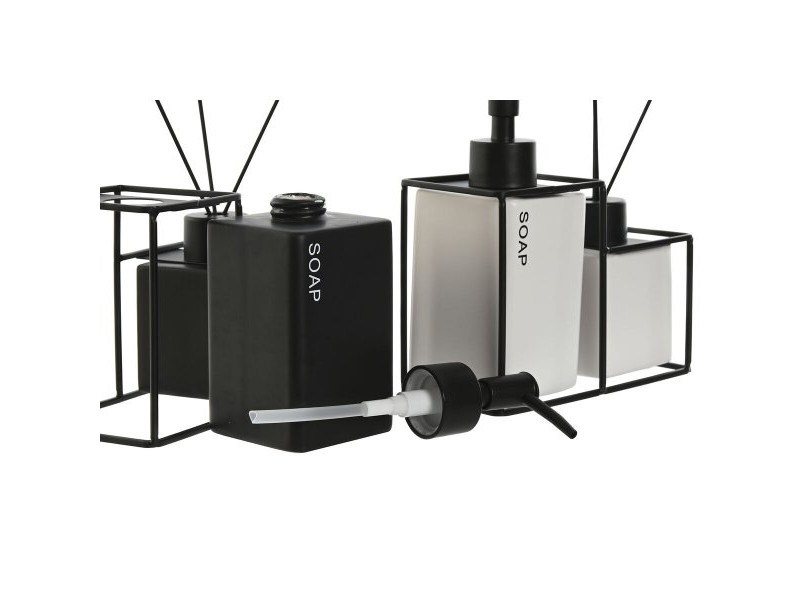 Комплект за Баня Home ESPRIT Бял Черен Метал Dolomite 14,5 x 8 x 17 cm 2 Части (2 броя)