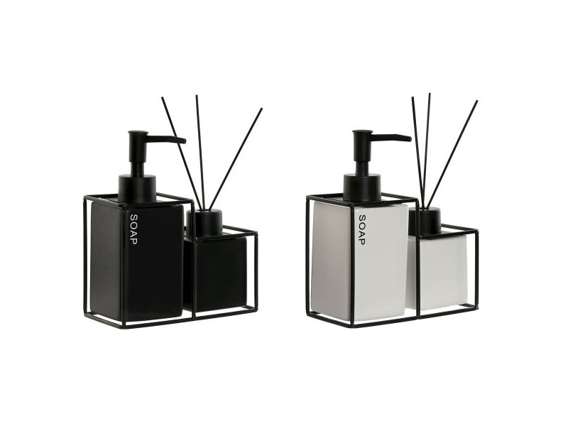 Комплект за Баня Home ESPRIT Бял Черен Метал Dolomite 14,5 x 8 x 17 cm 2 Части (2 броя)