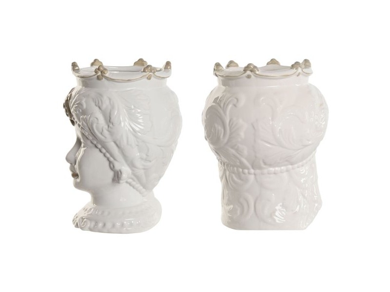 Саксия Home ESPRIT Бял Бежов Порцелан 15 x 15 x 26.5 cm (2 броя)