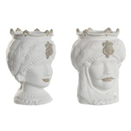 Саксия Home ESPRIT Бял Бежов Порцелан 15 x 15 x 26.5 cm (2 броя)