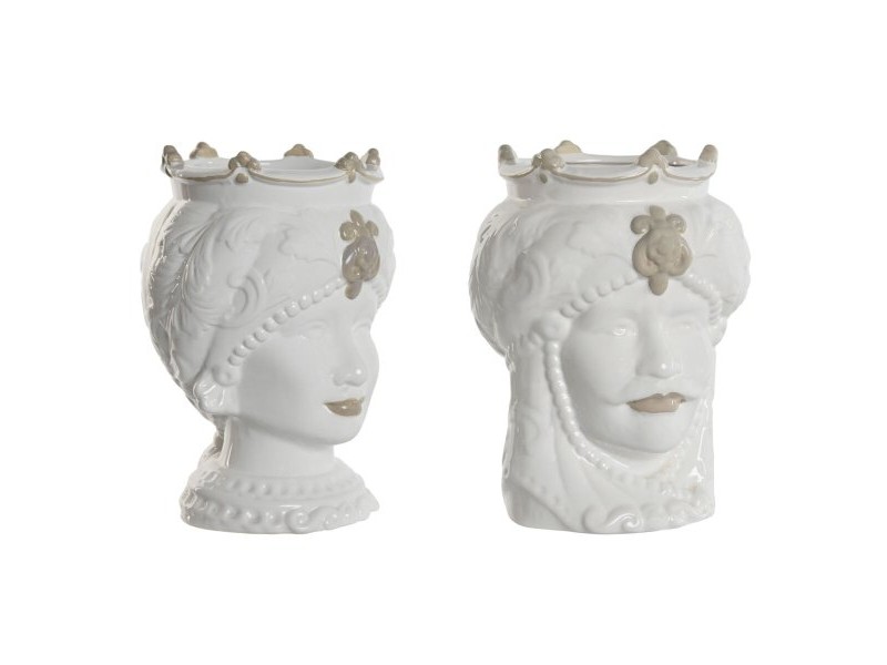 Саксия Home ESPRIT Бял Бежов Порцелан 15 x 15 x 26.5 cm (2 броя)