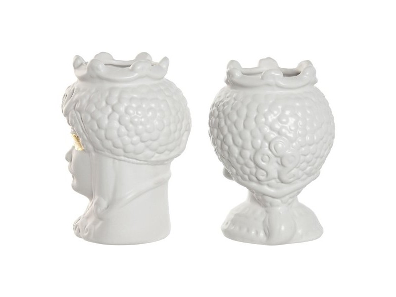 Саксия Home ESPRIT Бял Златен Порцелан 10 x 10 x 14 cm (2 броя)