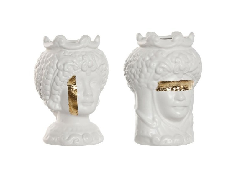 Саксия Home ESPRIT Бял Златен Порцелан 10 x 10 x 14 cm (2 броя)