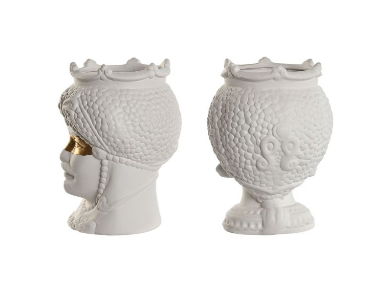 Саксия Home ESPRIT Бял Златен Порцелан 15 x 15 x 26.5 cm (2 броя)