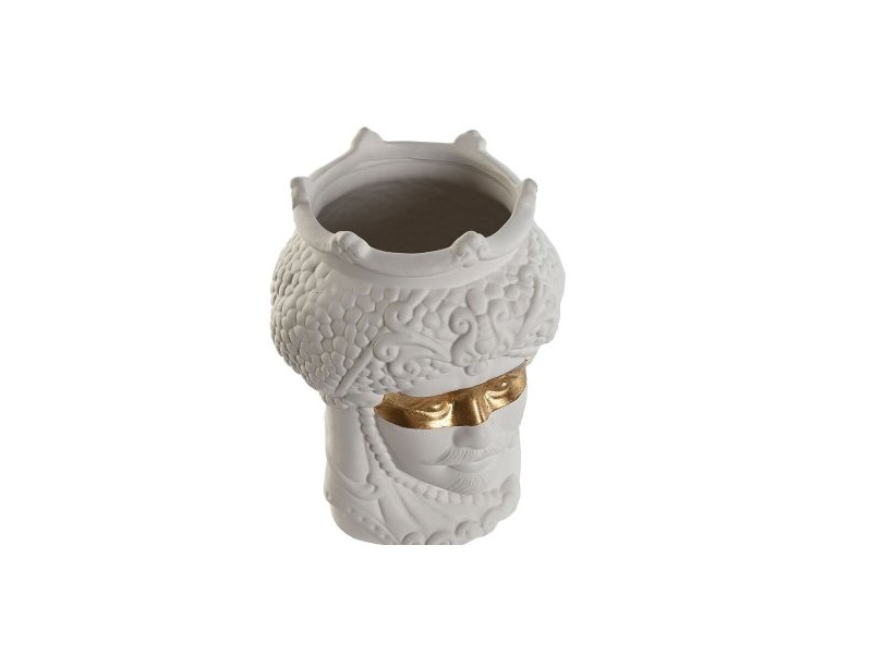 Саксия Home ESPRIT Бял Златен Порцелан 15 x 15 x 26.5 cm (2 броя)