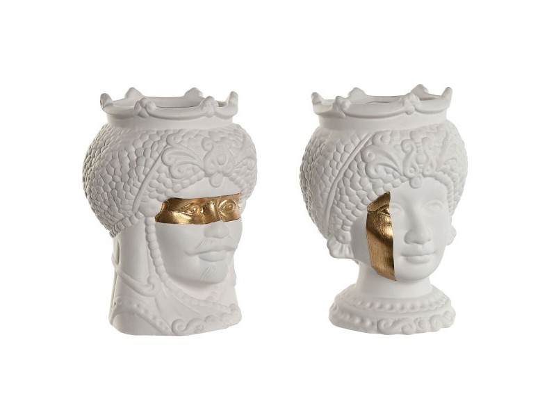 Саксия Home ESPRIT Бял Златен Порцелан 15 x 15 x 26.5 cm (2 броя)