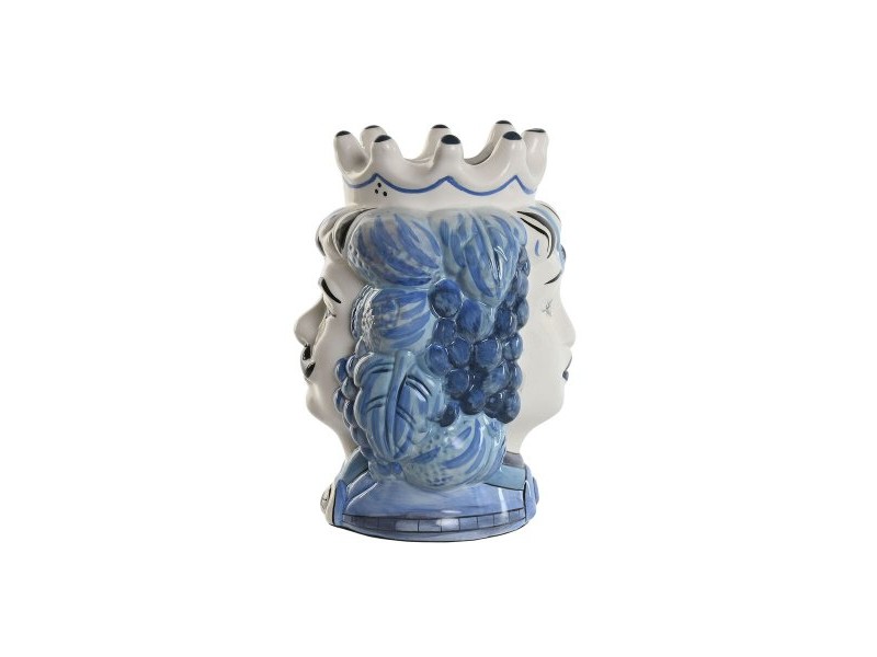Саксия Home ESPRIT Син Бял Порцелан 15 x 15 x 26 cm