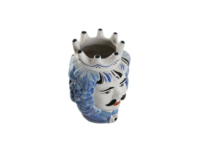 Саксия Home ESPRIT Син Бял Порцелан 15 x 15 x 26 cm