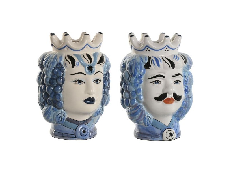 Саксия Home ESPRIT Син Бял Порцелан 15 x 15 x 26 cm