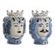 Саксия Home ESPRIT Син Бял Порцелан 15 x 15 x 26 cm