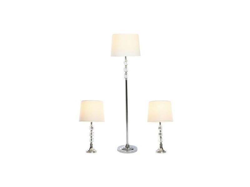Лампион Home ESPRIT Бял Сребрист 50 W 220 V 35 x 35 x 150 cm (3 Части)