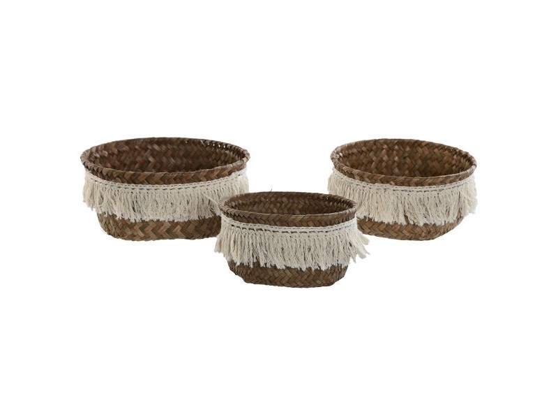 Игра на Кошници Home ESPRIT Естествено влакно Boho Износени 16 x 16 x 6 cm