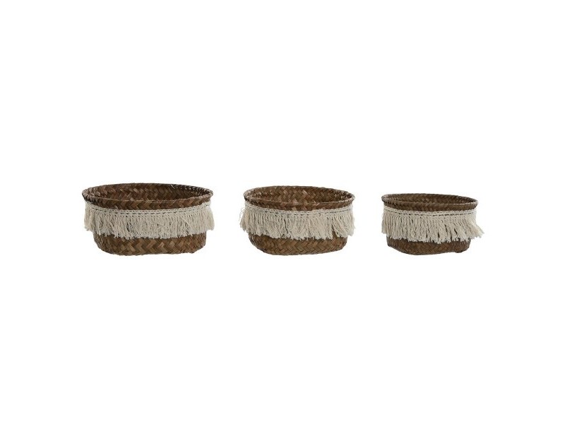 Игра на Кошници Home ESPRIT Естествено влакно Boho Износени 16 x 16 x 6 cm