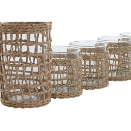 Комплект чаши с бутилка Home ESPRIT Естествен Кристал влакно 1 L