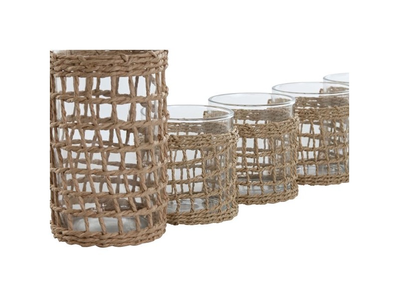 Комплект чаши с бутилка Home ESPRIT Естествен Кристал влакно 1 L