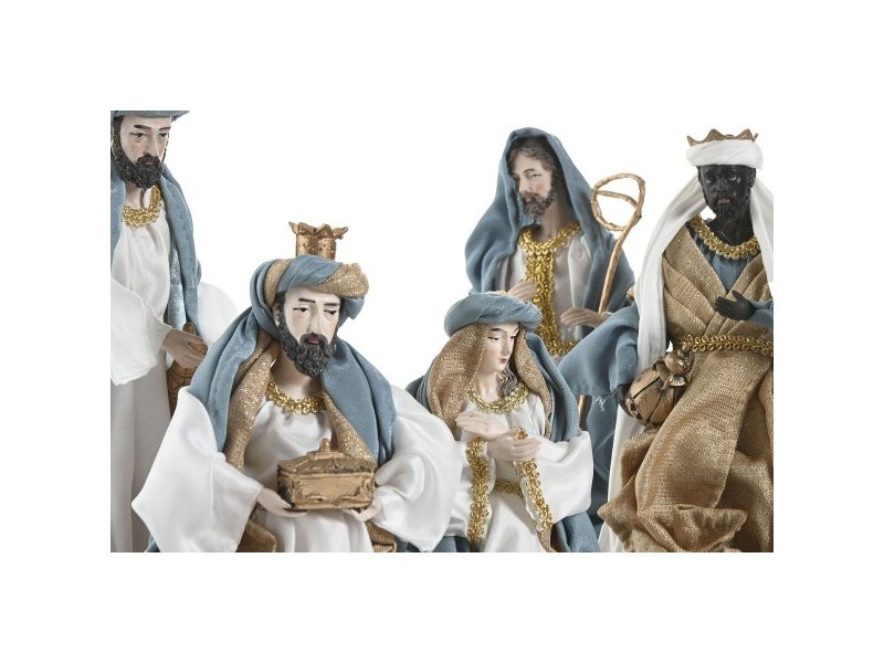 Рождествена Коледна Сцена Home ESPRIT Син Бял 20 x 15 x 30 cm (9 Части)