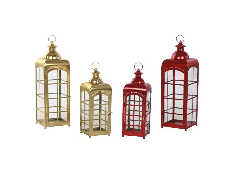 Latern Home ESPRIT Червен Златен Метал Кристал 21 x 21 x 63 cm (2 броя)
