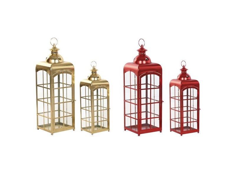 Latern Home ESPRIT Червен Златен Метал Кристал 21 x 21 x 63 cm (2 броя)