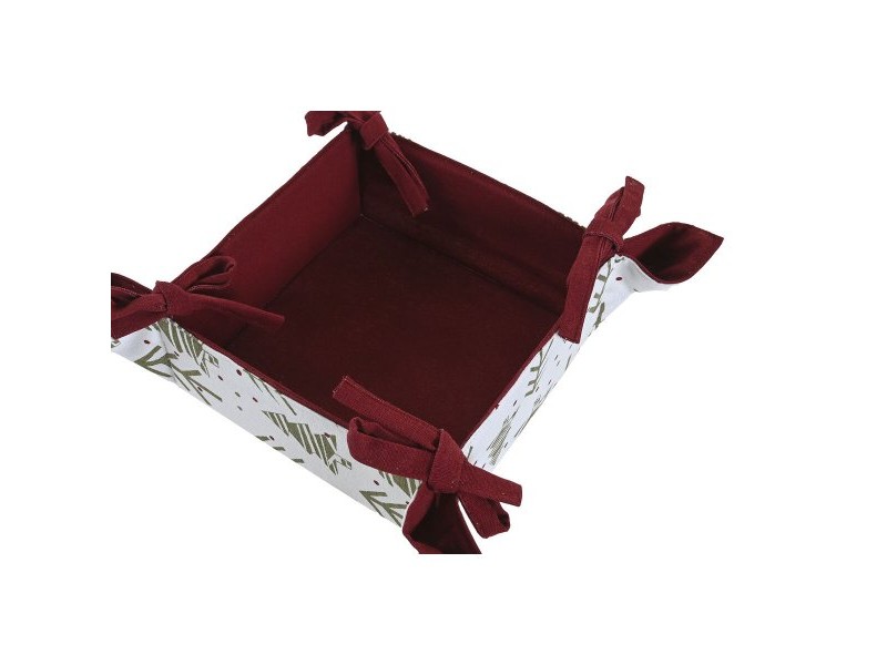 Декоративна Кошница Home ESPRIT Бял Червен Зелен Бежов Дърво Коледа 30 x 30 x 8 cm