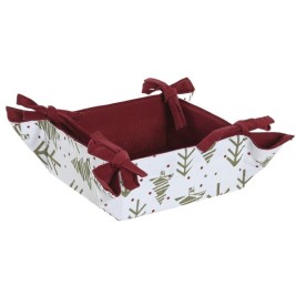 Декоративна Кошница Home ESPRIT Бял Червен Зелен Бежов Дърво Коледа 30 x 30 x 8 cm