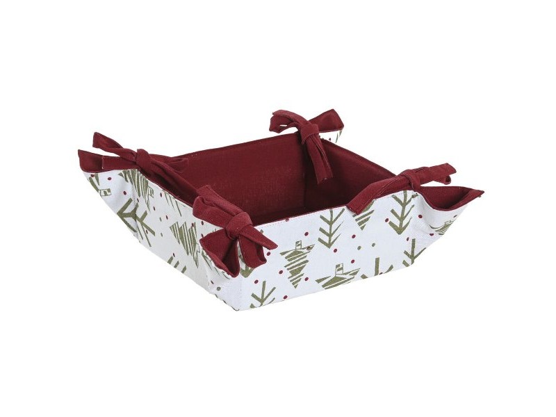Декоративна Кошница Home ESPRIT Бял Червен Зелен Бежов Дърво Коледа 30 x 30 x 8 cm