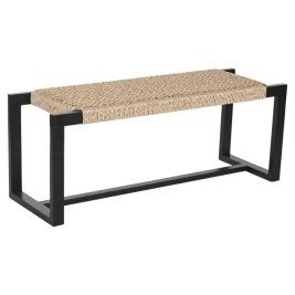 Табуретка Home ESPRIT Черен Синтетични влакна влакно тиково дърво 120 x 40 x 45 cm