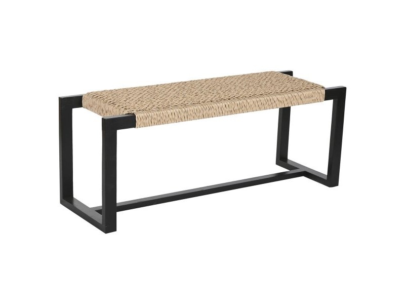 Табуретка Home ESPRIT Черен Синтетични влакна влакно тиково дърво 120 x 40 x 45 cm