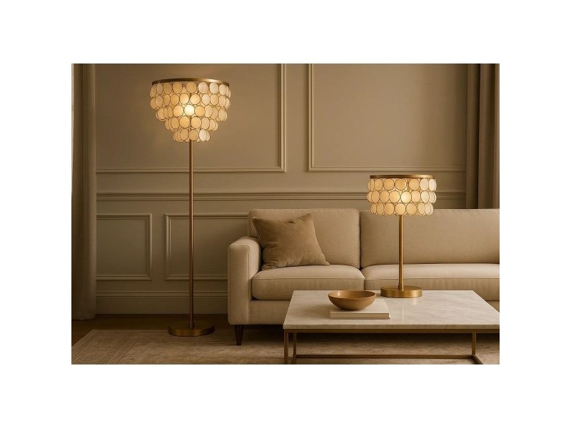 Лампион Home ESPRIT Бежов Златен 220 V 40 x 40 x 153 cm