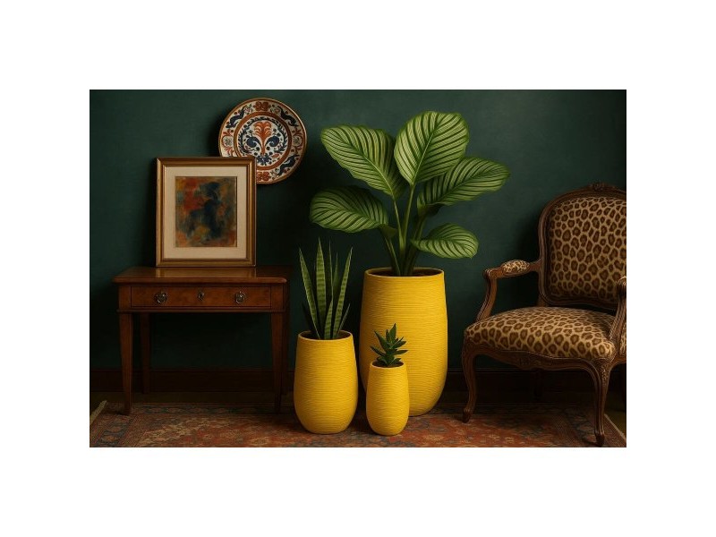 Саксия Home ESPRIT Жълт влакно Град 30 x 30 x 60 cm (3 Части)