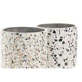 Саксия Home ESPRIT Бял Многоцветен Цимент Град 13 x 13 x 13 cm (3 Части) (2 броя)