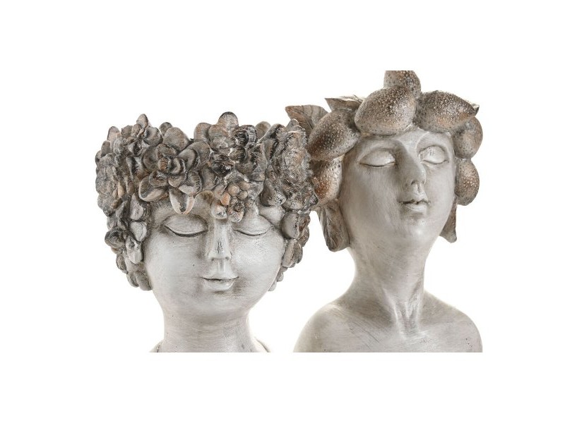 Саксия Home ESPRIT Сив Смола Лице Shabby Chic 18 x 15 x 23 cm (2 броя)