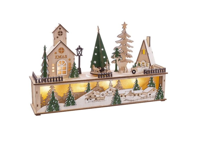 Коледна Украса Зелен Естествен Дървен Къщи 45 x 10 x 27 cm