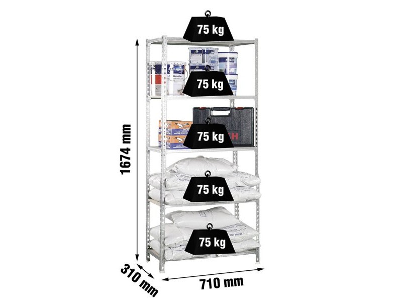 Лавица Simon Rack Дървен 167,4 X 71 X 31 CM Сив 5 Рафтове