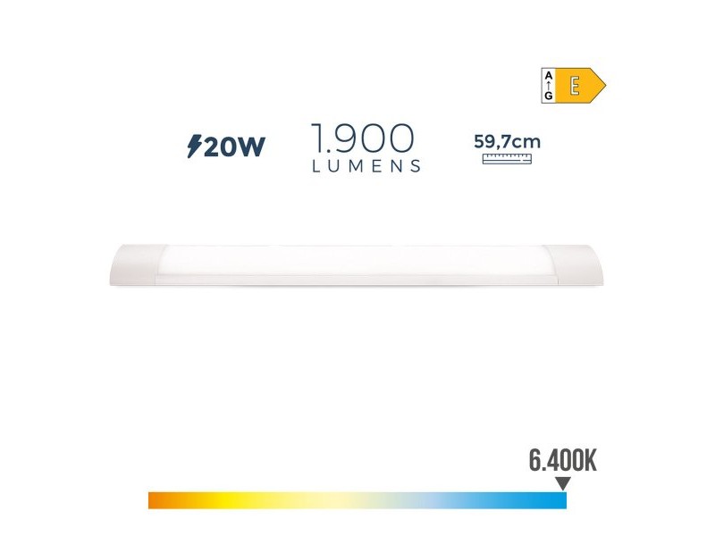LED тръба EDM 31683 Бял A E 20 W 1900 Lm 59,7 x 8 x 3,1 cm (6500 K) (6400 K)