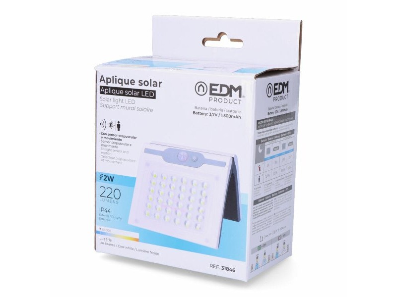 LED Аплик EDM 31846 Бял 2 W 220 lm Слънчев Сензор за Движение (6500 K)