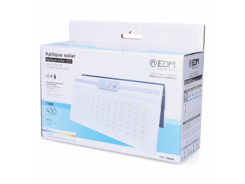 LED Аплик EDM 31848 Бял 6 W 430 Lm 6500 lm Слънчев Сензор за Движение 6500 K