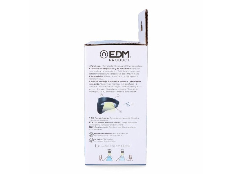 LED Аплик EDM 31852 Черен 2 W 1,8 W 200 Lm 155 Lm Слънчев Сензор за Движение (6500 K)