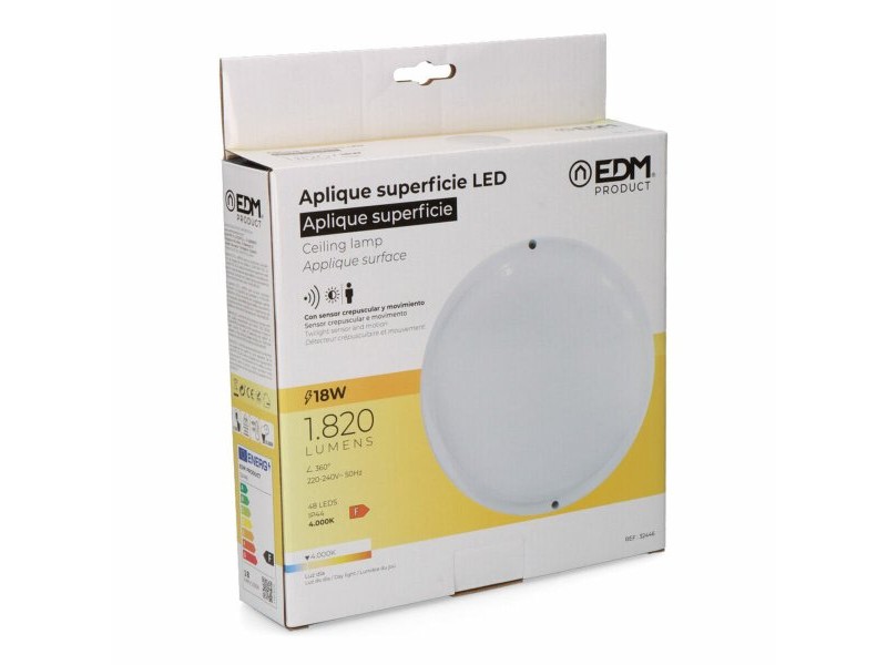 Аплик за стена EDM 32446 Бял Пластмаса F 18 W 120 W 1820 Lm Сензор за Движение Светлинни Сензори Кръгъл (4000 K)
