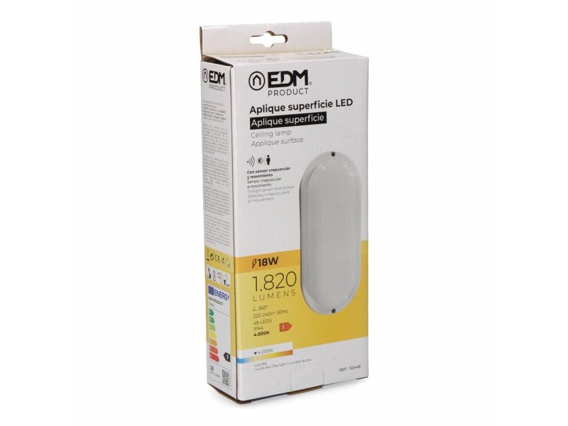 Аплик за стена EDM 32448 Бял Пластмаса F 18 W 120 W 1820 Lm Сензор за Движение Светлинни Сензори Овал (4000 K)