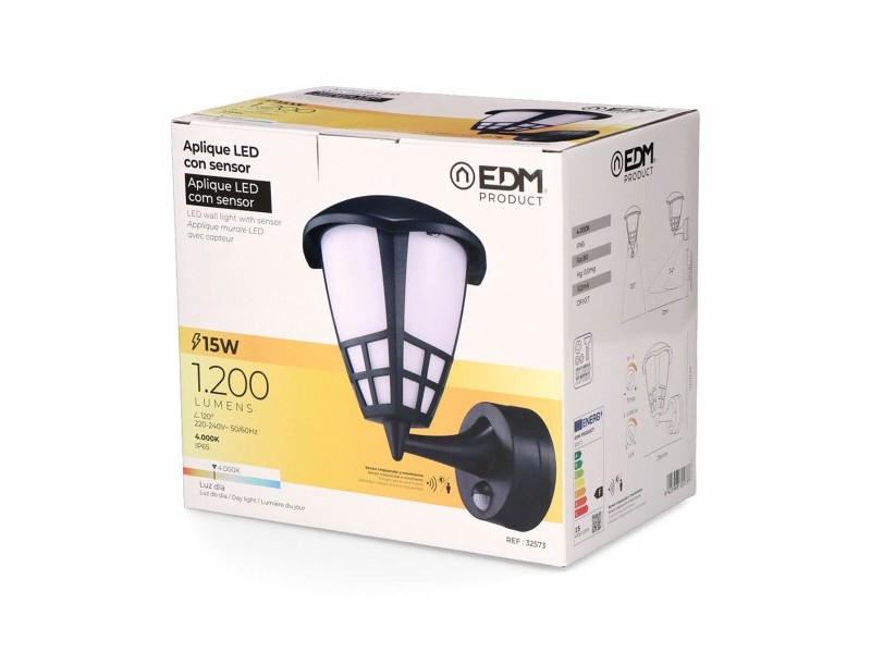 Аплик за стена EDM 32573 Черен PVC F 1200 Lm 15 W (4000 K)