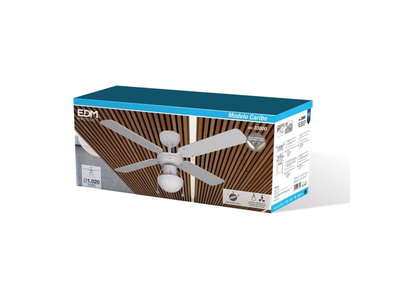 Вентилатор за таван с осветление EDM 33800 Caribe Бял 50 W
