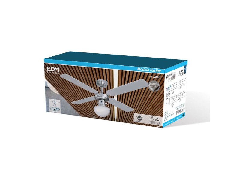 Вентилатор за таван с осветление EDM 33801 Caribe Сребрист 50 W