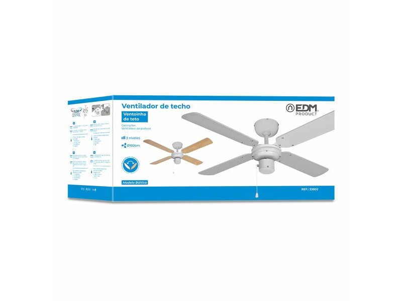 Вентилатор за таван EDM 33802 Báltico Бял 50 W ø 102 cm