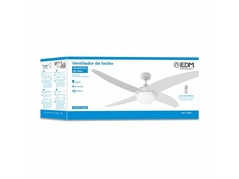 Вентилатор за таван с осветление EDM 33806 Caspio Бял 60 W